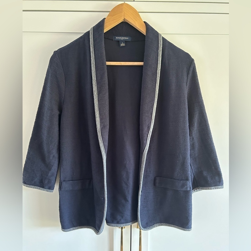 Banana Republic Navy Blue Knit Cotton Blazer, Size Small